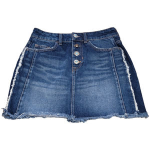 Zara Dark Blue Raw Hem Denim Button Front A-line Skirt | Midi Mini Skirt Small
